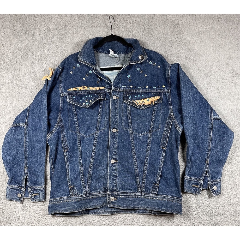Vtg Jean Jacket‎ Women Large Western Cowgirl 80s Embellished Tassles Rhinestones